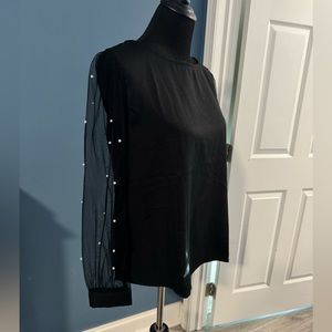 SHEIN Faux Pearl Sheer Mesh Sleeve Top